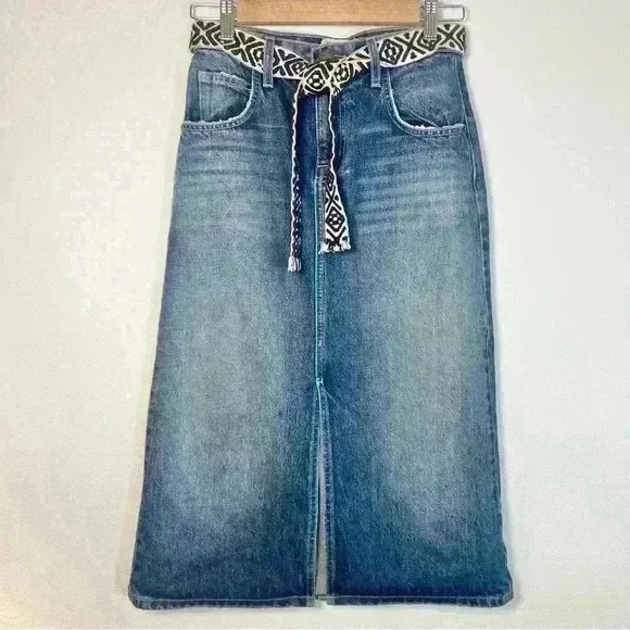 Current/Elliott Women’s The Slit Midi Rincon Skirt with Belt Size 24 - Picture 3 of 14
